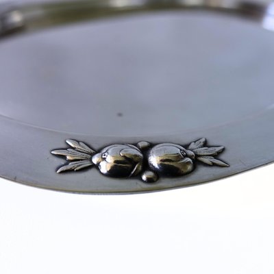 Small Silver Plated Oval Tray with Embossed Flower Pattern, Sweden-JKV-2023250