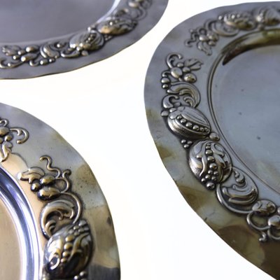 Small Silver Plated Plates from Augsburger, Sweden, 1900s, Set of 3-JKV-2023200