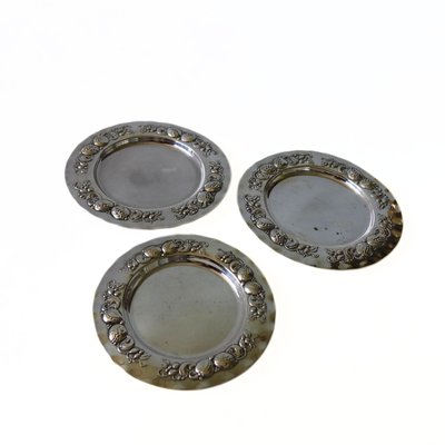 Small Silver Plated Plates from Augsburger, Sweden, 1900s, Set of 3-JKV-2023200