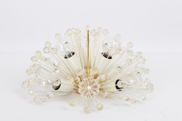 Small Starburst Brass and Crystal Flush Mount attributed to Emil Stejnar, Austria, 1960s-UGR-1756245