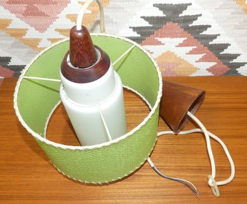 Small Teak Opal Umbrella Mind Green Hanging Ceiling Lamp, 1960s-AFE-1348133