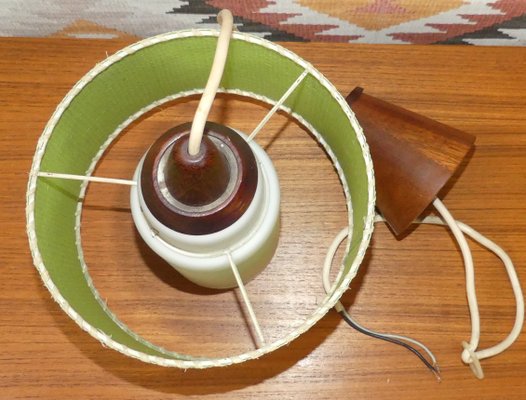 Small Teak Opal Umbrella Mind Green Hanging Ceiling Lamp, 1960s-AFE-1348133