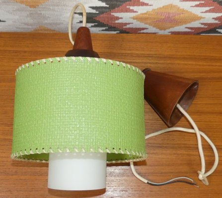 Small Teak Opal Umbrella Mind Green Hanging Ceiling Lamp, 1960s-AFE-1348133