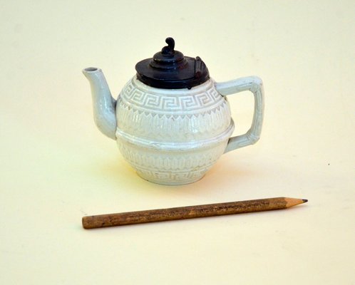 Small Victorian Salt Glazed White Ironstone Teapot with Pewter Lid, 1860s-YNA-789952