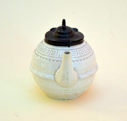 Small Victorian Salt Glazed White Ironstone Teapot with Pewter Lid, 1860s-YNA-789952