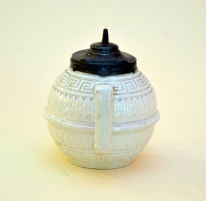 Small Victorian Salt Glazed White Ironstone Teapot with Pewter Lid, 1860s-YNA-789952