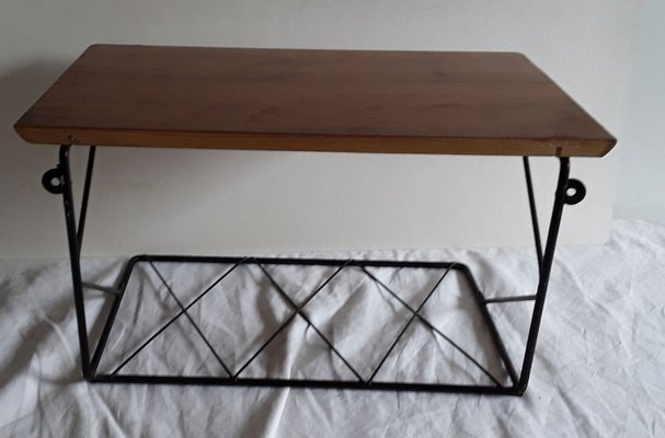 Small Vintage Black Metal and Teak Rack, 1960s-HOI-693492