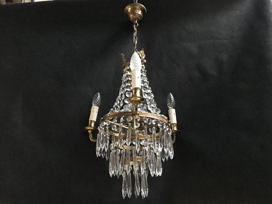 Small Vintage Crystal & Brass Cascade Chandelier, 1950s-WQQ-1384534