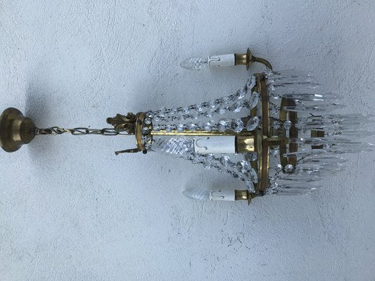 Small Vintage Crystal & Brass Cascade Chandelier, 1950s-WQQ-1384534