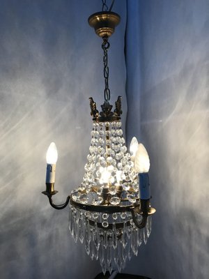 Small Vintage Crystal & Brass Cascade Chandelier, 1950s-WQQ-1384534