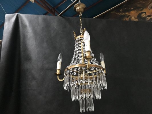 Small Vintage Crystal & Brass Cascade Chandelier, 1950s-WQQ-1384534