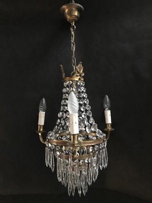 Small Vintage Crystal & Brass Cascade Chandelier, 1950s-WQQ-1384534