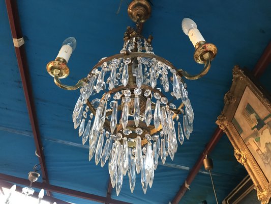 Small Vintage Crystal & Brass Cascade Chandelier, 1950s-WQQ-1384534