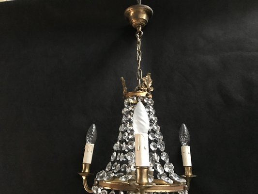 Small Vintage Crystal & Brass Cascade Chandelier, 1950s-WQQ-1384534