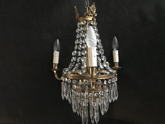 Small Vintage Crystal & Brass Cascade Chandelier, 1950s-WQQ-1384534