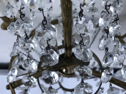 Small Vintage Crystal & Brass Cascade Chandelier, 1950s-WQQ-1384534