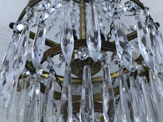 Small Vintage Crystal & Brass Cascade Chandelier, 1950s-WQQ-1384534