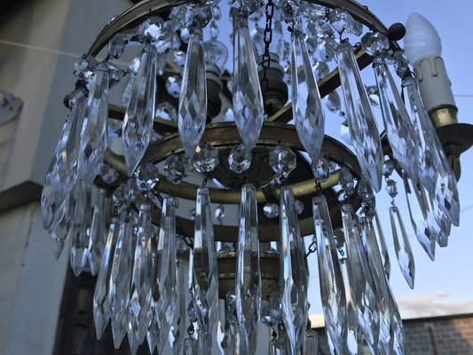 Small Vintage Crystal & Brass Cascade Chandelier, 1950s-WQQ-1384534