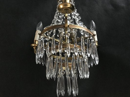 Small Vintage Crystal & Brass Cascade Chandelier, 1950s-WQQ-1384534