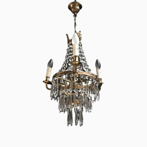 Small Vintage Crystal & Brass Cascade Chandelier, 1950s-WQQ-1384534