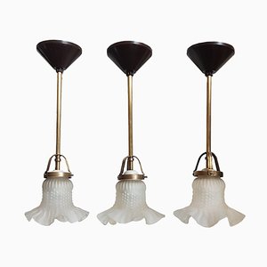 Small Vintage French Frosted Glass Pendant Lamps, Set of 3-NUX-1358265