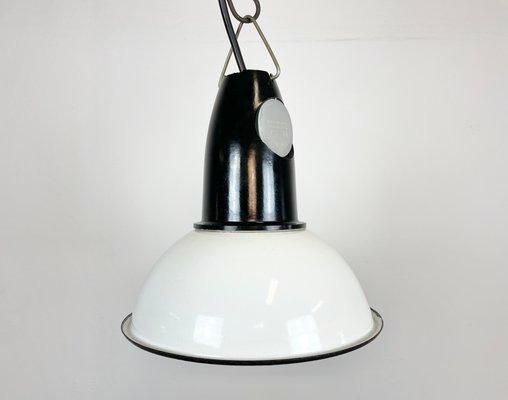 Small Vintage Soviet Industrial Pendant Light in White Enamel, 1960s-CGF-1350997