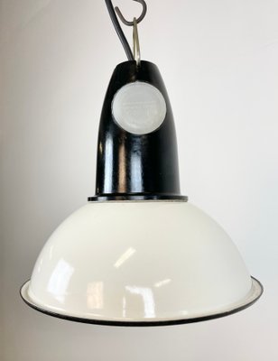 Small Vintage Soviet Industrial Pendant Light in White Enamel, 1960s-CGF-1350997