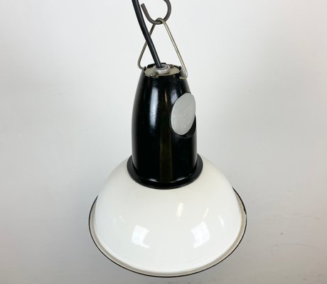 Small Vintage Soviet Industrial Pendant Light in White Enamel, 1960s-CGF-1350997