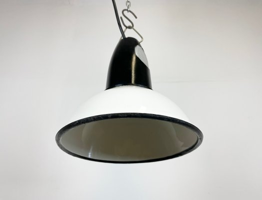 Small Vintage Soviet Industrial Pendant Light in White Enamel, 1960s-CGF-1350997