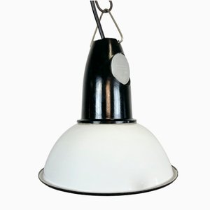 Small Vintage Soviet Industrial Pendant Light in White Enamel, 1960s-CGF-1350997