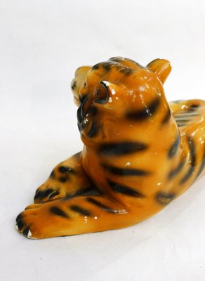 Small Vintage Tiger Sculpture in Polychrome Plaster, 1970s-RNR-1814571