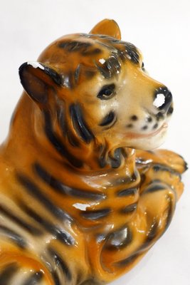 Small Vintage Tiger Sculpture in Polychrome Plaster, 1970s-RNR-1814571