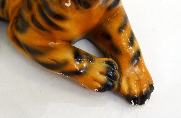 Small Vintage Tiger Sculpture in Polychrome Plaster, 1970s-RNR-1814571