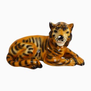 Small Vintage Tiger Sculpture in Polychrome Plaster, 1970s-RNR-1814571