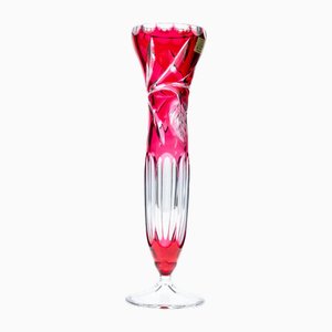 Small Vintage Vase in Deep Rose Red Crystal, 1950s-VDW-2016883