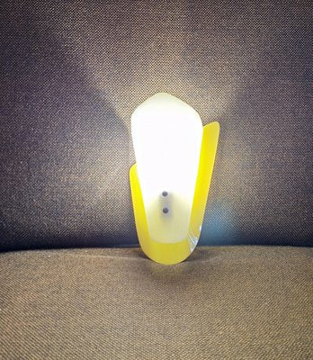 Small Vintage Wall Lamp with White Plastic Shade on Yellow Plastic Holder, 1970s-HOI-2016162