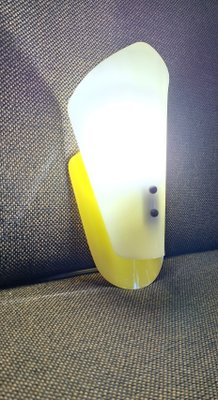 Small Vintage Wall Lamp with White Plastic Shade on Yellow Plastic Holder, 1970s-HOI-2016162