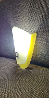 Small Vintage Wall Lamp with White Plastic Shade on Yellow Plastic Holder, 1970s-HOI-2016162