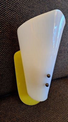 Small Vintage Wall Lamp with White Plastic Shade on Yellow Plastic Holder, 1970s-HOI-2016162