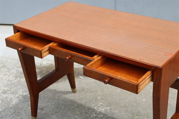 Small Vintage Walnut Desk with Laminated Top & Brass Tips by Gio Ponti-EH-914221