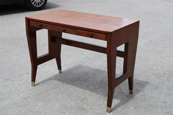 Small Vintage Walnut Desk with Laminated Top & Brass Tips by Gio Ponti-EH-914221