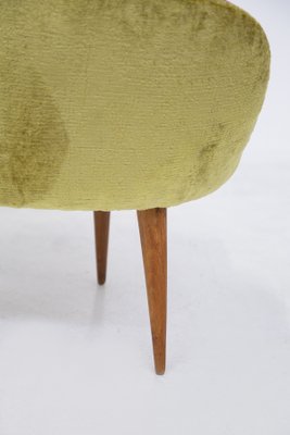 Small Vintage Wooden Armchairs & Pouf in Purple and Green Velvet, Set of 3-RCE-1251316