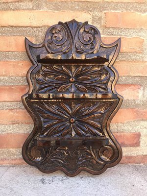 Small Wall Mounted Walnut Carved Shelf, 1940s-NOU-826795