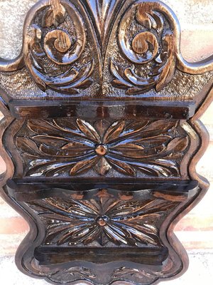 Small Wall Mounted Walnut Carved Shelf, 1940s-NOU-826795