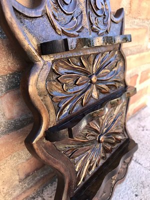 Small Wall Mounted Walnut Carved Shelf, 1940s-NOU-826795