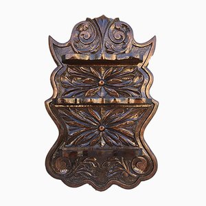 Small Wall Mounted Walnut Carved Shelf, 1940s-NOU-826795