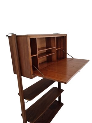 Small Walnut and Brass Wall Unit with Desk Function by William Watting for Fristho-LDW-2036129