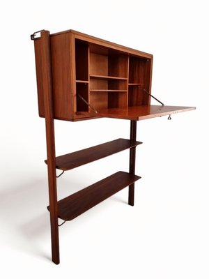 Small Walnut and Brass Wall Unit with Desk Function by William Watting for Fristho-LDW-2036129