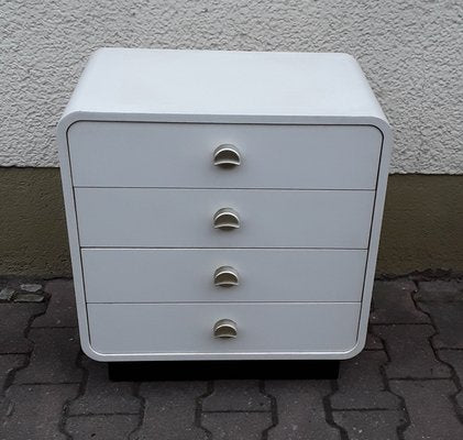 Small White Formica Chest of 4 Drawers with Silver Shell Handles & Black Base, 1970s-HOI-874445