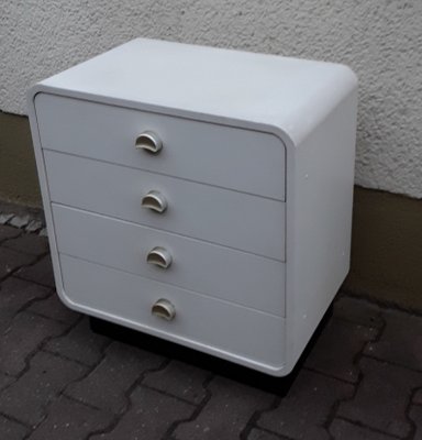 Small White Formica Chest of 4 Drawers with Silver Shell Handles & Black Base, 1970s-HOI-874445